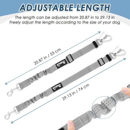 SlowTon Dog Seatbelt, 2 Pack Dog Seat Belt Car Leash Adjustable Elastic Bungee Buffer Heavy Duty Nylon Reflective Pet Safety Tether Connect to Dog Harness for Travel Riding in Vehicle (Daul Clip, GY) - color: Grey