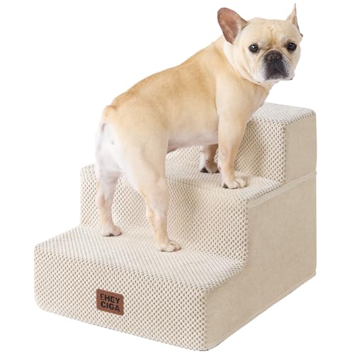 EHEYCIGA Dog Stairs for Small Dogs 13.5" H, 3-Step Dog Steps for Couch Sofa and Chair, Pet Steps for Medium Cats, Non-Slip Balanced Pet Ramp Indoor, Beige - color: Beige, size: Standard 15" x 18" x 13.5"