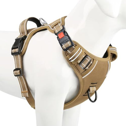 Timos Dog Harness Small Sized, No Pull Pet Harness with Neck Lockable Snap,No Choke Front Clip Dog Reflective Vest,Adjustable Metal Rings 3 Buckles,Easy Control Handle for Small Dogs Khaki S - color: Lock Khaki, size: Small (Pack of 1)