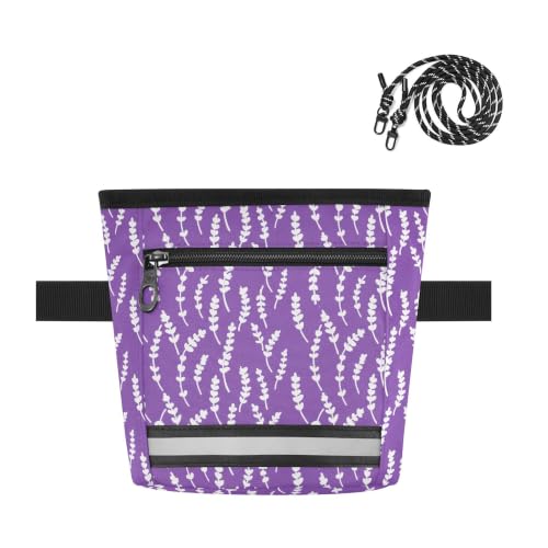 Lavender Water-Resistant Dog Treat Pouch, 3 Ways to Wear Treat Bag with Magnetic Closure & Reflective Strip, Hands-Free for Pet Training, Walking