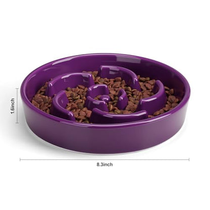 Slow Feeder Dog Bowl, Ceramic 2 Cups Dog Food Bowls for Small, Medium, and Large Breed, Anti-Slip Maze Puzzle Food Dish to Slow Down Eating (Deep Purple, 2 Cups) - color: Flower - Deep purple