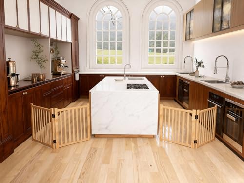 2PCS Wooden Dog Gate Indoor, 23" H Freestanding Pet Gate, No-Painted Foldable Puppy Gate for Stairs, Doorways, 2 Panels-2Pcs - size: 【(2Pcs)2 Panels】H:23''