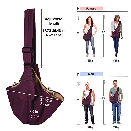 SlowTon Dog Carrier Sling - Thick Padded Shoulder Strap Adjustable Dog Carriers for Small Dogs, Puppy Carrier Purse for Pet Cat with Front Zipper Pocket Safety Belt Machine Washable, WR, M - color: H-Wine Red Cotton Fabric