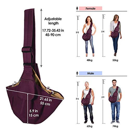 SlowTon Dog Carrier Sling - Thick Padded Shoulder Strap Adjustable Dog Carriers for Small Dogs, Puppy Carrier Purse for Pet Cat with Front Zipper Pocket Safety Belt Machine Washable, WR, M - color: H-Wine Red Cotton Fabric
