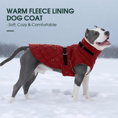 Kuoser Dog Coat Warm Fleece Lining Turtleneck Dog Jacket with Harness Built-in, Windproof Cold Weather Coats with Quick Release Buckle Pet Winter Snowsuit for Extra Large Dogs Great Dane, Red 3XL - color: Red, size: Xxx-large (Chest Girth: 42.5")