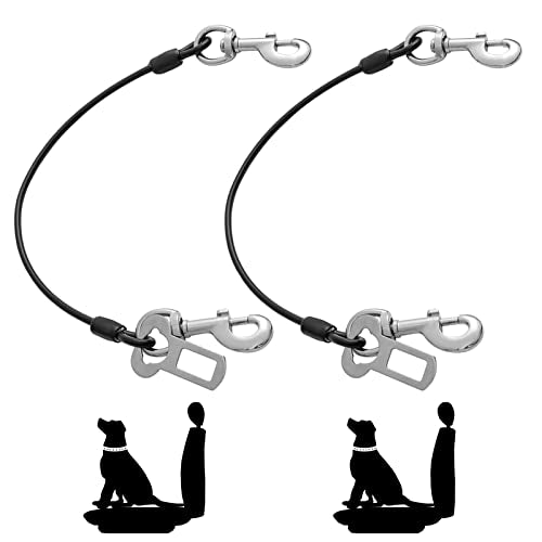 Dog Seat Belt Harness for Car,2pcs Dog Seatbelt of Coated Wire Leash Safety Restraint,No Chew Tether Cable Vehicle Dogs Accessories,Double Clips & Latch (2 Pack Black, 24 inch/60 CM) - color: 2 Pack Black, size: 24 inch/60 CM