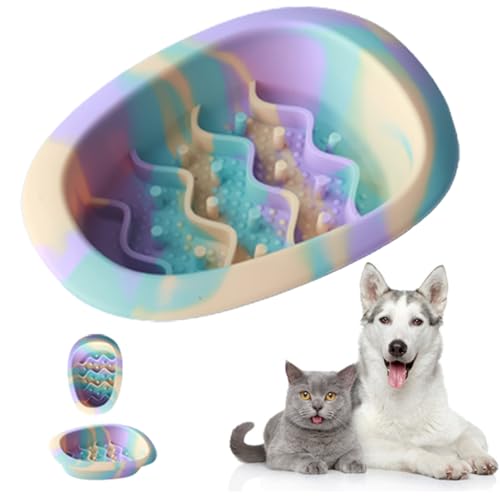 Colorful Slow Feeder Bowl for Large & Small Pets Silicone Easy to Clean Dog Food Bowl Slow Feed Dog & Cat Bowls for Interactive(Purple S) - color: Purple