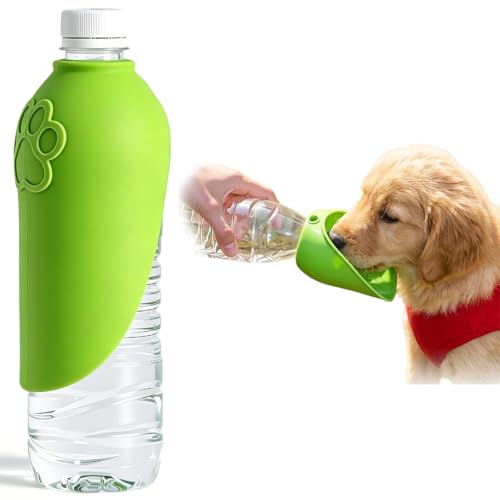 Portable Dog Water Bottle Attachment, Slip-On Pet Water Bowl for Walks | Silicone Dog Drink Dispenser, Fits Standard Water Bottles,Ideal for Dog Cat Walking Hiking Travel Foldable Leaf Design