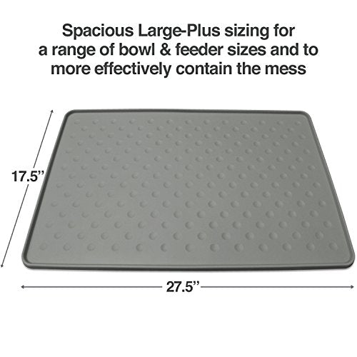 PetFusion Toughgrip Large Plus Dog Food Mat [Just The Right Size Before Getting Too Big @ 27.5 x 17.5]. Waterproof, Extra Tough FDA Grade Silicone, Grey