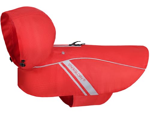 VIVAGLORY Dog Raincoat Wetoff Dog Rain Coat, XS, Red | Rain Jacket with Hood & Harness Hole, Waterproof & Lightweight for Puppy Doggy Pet - color: Red, size: XS (15"-18" chest girth)