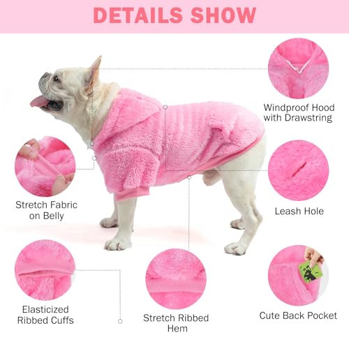 SCENEREAL Fleece Dog Sweaters Hoodie for Small Medium Large Dogs Girls Boys, Plush Fuzzy Dog Clothes Hoodies with Leash Hole, Winter/Fall Puppy Cold Weather Coat, Sherpa Hooded Sweatshirt, Rose Red S - color: Rose red, size: Small