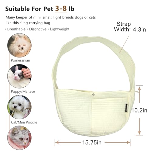 NATUYA Small Dog Carrier Sling Cat Sling,Adjustable Strap Hand Free Pet Puppy for Outdoor Traveling Subway (White, Canvas) - color: white