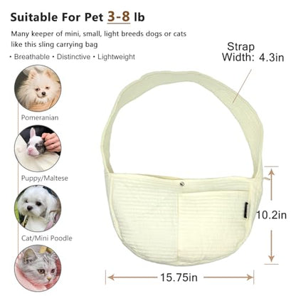 NATUYA Small Dog Carrier Sling Cat Sling,Adjustable Strap Hand Free Pet Puppy for Outdoor Traveling Subway (White, Canvas) - color: white
