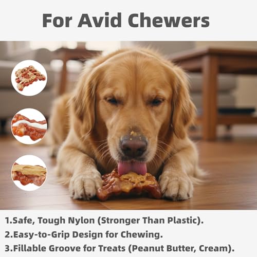 Dog Chew Toys for Large Medium Breeds, Dog Toys for Teeth Cleaning and Training, Toys for Aggressive Chewers, 3 Pack Bacon Flavored Tough Nylon Chew Bones to Keep Them Busy