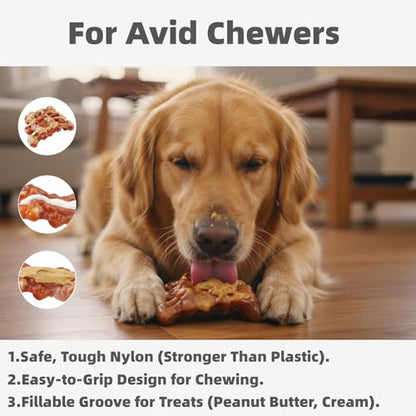 Dog Chew Toys for Large Medium Breeds, Dog Toys for Teeth Cleaning and Training, Toys for Aggressive Chewers, 3 Pack Bacon Flavored Tough Nylon Chew Bones to Keep Them Busy