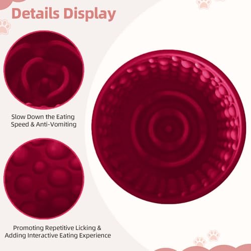 Dog Slow Feeder Lick Bowl, Non-Slip Dog Licking Treat Dispenser, Slow Feeder Bowls for Small Medium Large Breed Dogs, Anxiety Relief & Anti-Choking, BPA Free Silicone (Claret, 1.6 Cup) - color: Claret