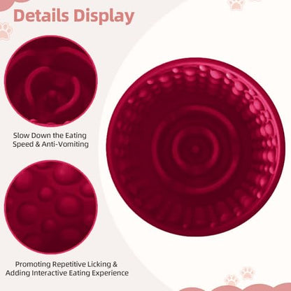 Dog Slow Feeder Lick Bowl, Non-Slip Dog Licking Treat Dispenser, Slow Feeder Bowls for Small Medium Large Breed Dogs, Anxiety Relief & Anti-Choking, BPA Free Silicone (Claret, 1.6 Cup) - color: Claret