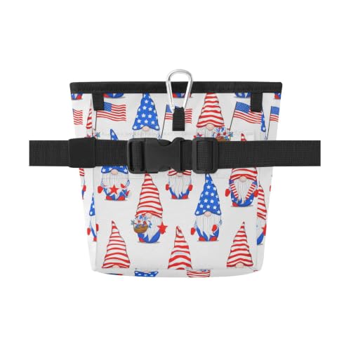 Independence Day Water-Resistant Dog Treat Pouch, 3 Ways to Wear Treat Bag with Magnetic Closure & Reflective Strip, Hands-Free for Pet Training, Walking