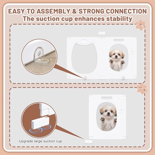 Dog Playpen with Storage Basket, 4 PCS 23.6" H Clear Acrylic Puppy Playpen with Dog Head Shape, Foldable Cat Playpen Indoors Outdoors with Door Gate for Small & Medium Pet Rabbit, Duck, Chick
