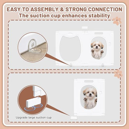 Dog Playpen with Storage Basket, 4 PCS 23.6" H Clear Acrylic Puppy Playpen with Dog Head Shape, Foldable Cat Playpen Indoors Outdoors with Door Gate for Small & Medium Pet Rabbit, Duck, Chick