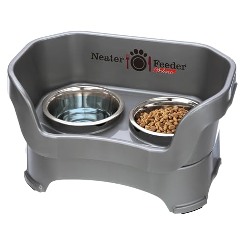 Neater Pet Brands Neater Feeder Deluxe Mess Proof Dog Bowls Elevated for Medium Dogs 19-40 lbs, Made in USA, No Spill Raised Dog Food Bowl Stand Feeding Station, Food and Water Bowl Set, Gunmetal - color: Gunmetal Grey, size: Medium with Standard Bowl