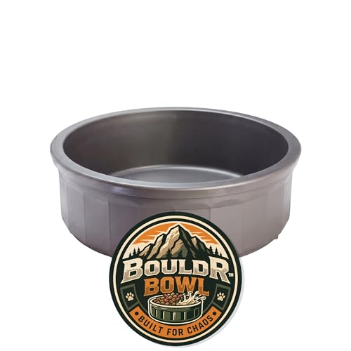 Pet Crock Bowl – Thick Durable Plastic Non-Tip Food & Water Dish for Dogs, Cats & Small Animals – Indoor/Outdoor – Chew Resistant, Easy Clean (Gray, Large 48oz) - color: Gray, size: Large 48oz