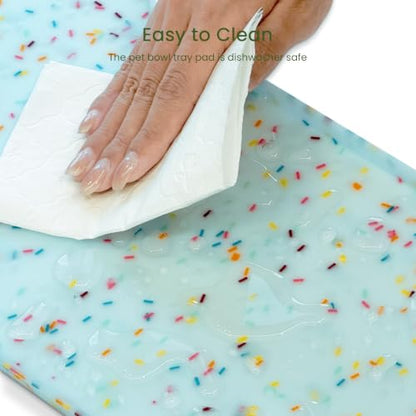 PWTAA Dog Food Mat Anti-Slip Silicone Dog Bowl Mat Thicker Pet Placemat Waterproof Cat Feeder Pad with Raised Edge Puppy Kitten Feeding Mats Suitable Small Medium-Sized Dogs Cats Eating Tray - 2PCS - color: Donut Blue, size: 19.4" x 9.8"-2PCS