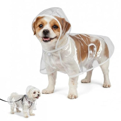 Clear Dog Raincoat for Small Medium Dogs Waterproof Hooded Pet Poncho with Adjustable Snaps Leash Hole Packable Rain Coats Lightweight Cape for Bichon Poodle (3-6lbs) (Medium)