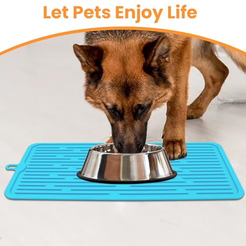 Ptlom Pet Placemat for Dog and Cat, Anti-Slip Waterproof Dogs Feeding Mat Prevent Food and Water Overflow, Bowl Mats Suitable for Medium and Small Pets, Blue, Silicone - color: Blue
