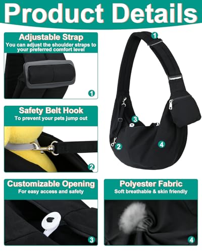 Pet Carrier Sling for Small Dogs and Cats, Dog Carrier Sling with Adjustable Thick Padded Shoulder Strap and Pocket, Hands Free Puppy Carrier Purse for Travel or Everyday Use
