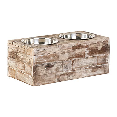 Huntley Equestrian Pet Elevated Dog and Cat Double Bowl Feeder Stainless Steel Bowls (Berjen, Large), Tan, Model:02141 - size: Large