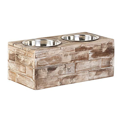 Huntley Equestrian Pet Elevated Dog and Cat Double Bowl Feeder Stainless Steel Bowls (Berjen, Large), Tan, Model:02141 - size: Large