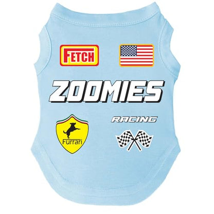 Zoomies Race Car Driver Costume Dog Tee Shirt | Sleeveless Breeds | Pit Crew | Chechered Flag | Fast |Baby Blue, Large 1500 - color: Baby Blue, size: Large (10-20 lbs)
