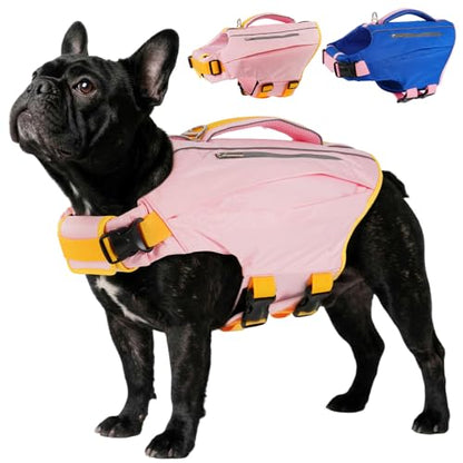 Kuoser Dog Life Jacket, Reflective Swim Vest Adjustable with Rescue Handle | High Flotation, Rescue Handle, Adjustable, Reflective,2 Storage Pockets, Pool Lake Boat Beach, Small Medium Large dogs - color: Pink, size: M (Chest Girth:20.5-25.2'')