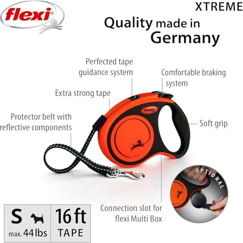 FLEXI® Xtreme Tape Retractable Dog Leash, Small, 16 ft - Orange/Black - size: Small