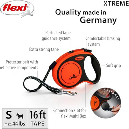FLEXI® Xtreme Tape Retractable Dog Leash, Small, 16 ft - Orange/Black - size: Small