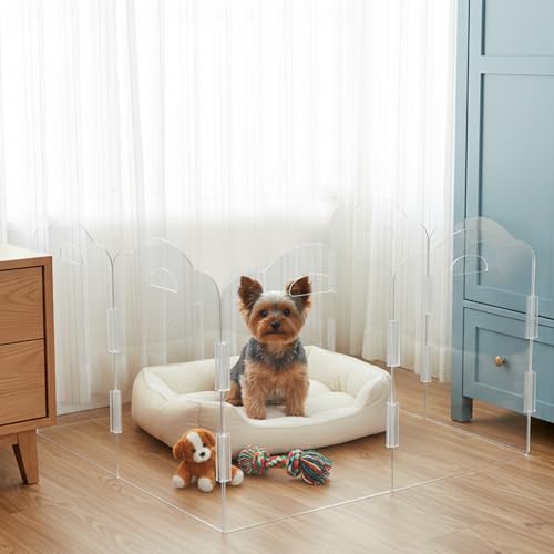 Transparent Acrylic Dog Gate Indoor, Free-Standing Pet Gate, 16" Height (Size S) Foldable 6 Modular Panels, Dog Fence for Doorways, Hallways, Stairs, No Drilling, Perfect for Puppies and Small Pets - size: S 6 Panel