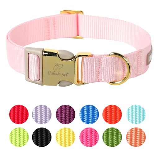 Nylon Dog Collar - Adjustable Pink Soft Webbing Dog Collars for Small Medium Large Dogs Boy Girl Puppy Collar with Safety Metal Buckle XS - color: Nylon-Pink, size: XS