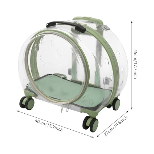 Cat Backpack Carrier, Transparent & Fully Breathable Hard cat Carrier with Rolling Wheels for Kitty Small Dog up to 19lbs, Multiple Carrying Options, Perfect for Travel Hiking, Green, Clear