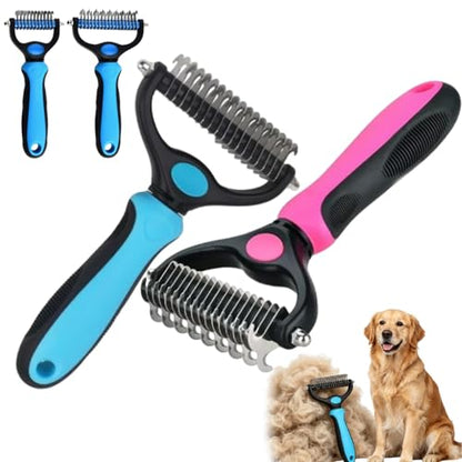 Whimsyard Dog Brush, Dual-Groom Pro All Pets Detangling Brush, Pet Pro Grooming Tool, Universal Detangling Comb for Dogs, Double-Sided Stainless Steel for Coat Care & Shedding Removal (Set/L) - color: Set/L
