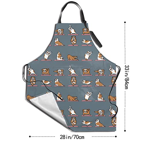 Dog or Paw Apron - 33" x 28" Large with 26" Waist Ties, Lightweight, with 2 Pockets for Your Cooking Essentials - style: English Bulldog Yoga
