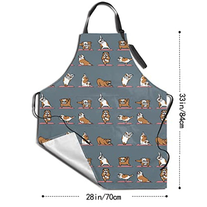 Dog or Paw Apron - 33" x 28" Large with 26" Waist Ties, Lightweight, with 2 Pockets for Your Cooking Essentials - style: English Bulldog Yoga