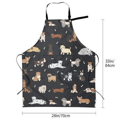 Perinsto Dog Cat Pets Cute Animals Waterproof Apron Bibs for Grooming Kitchen Cooking Baking Painting Gardening - color: Dog (Black)