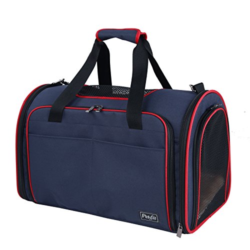 Petsfit Expandable Pet Carrier for Cats, Soft Sided Dog Carrier for Small Dog, Protect Pet Privay, Lightweight and Portable, Blue, 19.7"×11.4"×12.6"