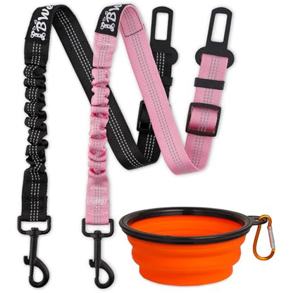 IBWell Dog Seat Belt,3 Piece Set Retractable Dog Car Harness Adjustable Dog Seat Belt for Vehicle Nylon Pet Safety Seat Belts Heavy Duty & Elastic (Black & Pink) - color: Black & Pink
