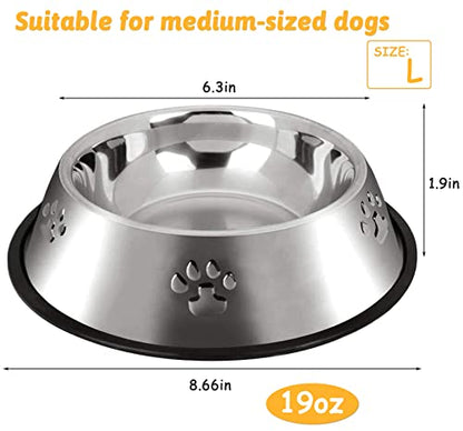 Hamiledyi Stainless Steel Dog Cat Bowl with Rubber Base 4 Pack Pet Feeder and Water Bowls Stackable Non-Slip Puppy Dishes for Small Medium Animals Kitten Rabbit - size: Large