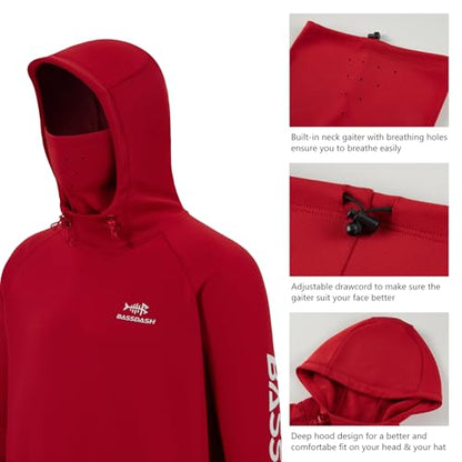 BASSDASH Men’s Fishing Fleece Hoodie with Neck Gaiter Water Resistant Performance Hunting Sweatshirt FS18M - color: Red, size: 4X-Large