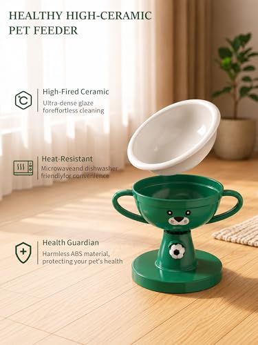 Raised Cat Bowl Elevated Cat Feeding Station, 7-Level (4.7-8.2) Height Food and Water Bowls for Cats and Small Dogs, 60° Tilt Cats Feeder for Indoor Spine Protection Anti-Vomiting, Green - color: Green