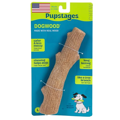 Pupstages Dogwood Dog Chew Toy, Made in the USA – Real-Wood Blend, Natural Flavor & Texture, Moderate Chewers, Large, 8" - size: Large (Pack of 1)