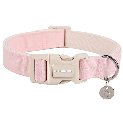 DOGWONG Cotton Hemp Dog Collar, Heavy-Duty Pink Dog Collar Adjustable Soft Natural Fabric Pet Cute Wedding Puppy Necklace for Small Medium Large Dogs - color: A: Light Pink, size: X-Small